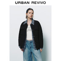 URBAN REVIVO UR2024冬季新款女装复古风拼接宽松棉服外套UYY140035