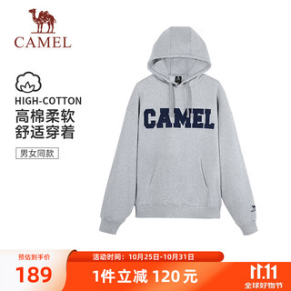 CAMEL 骆驼 复古印花一体连帽中性内搭套头卫衣 C33CAULL050C 中花灰 S