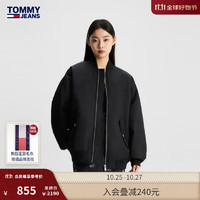 TOMMY JEANS 女刺绣贴布宽松棒球领飞行员保暖铺棉外套16563 黑色BDS S