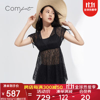 Comfit 分体温泉泳衣显瘦蕾丝性感泳装高品质小众度假 黑色BLK M