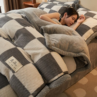 suo zhen 索臻 牛奶绒床上四件套毛绒冬季加厚珊瑚绒床单被套被罩双人冬天法兰绒 豆豆绒-大方格