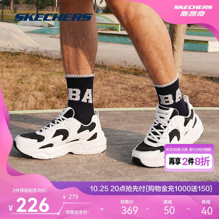 SKECHERS 斯凯奇 春男透气网面厚底老爹鞋118321 黑色/白色215 42.5