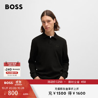 BOSS（服装） BOSS男士秋季2024弹力棉质混纺华夫格纹理长袖Polo衫 001-黑色 M