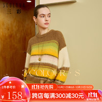 3COLOUR 三彩 2024冬季女条纹毛衣落肩袖针织衫