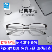 essilor 依视路 镜片近视眼镜配钻晶膜岩/A4防蓝光含镜架男女款半框眼镜架 配依视路1.60钻晶A4防蓝光镜片 潮流全框-MN7101C16黑枪框