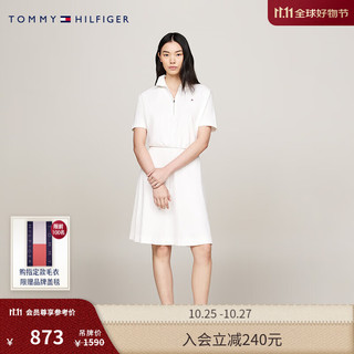 TOMMY HILFIGER 24早秋女装通勤净色小绣标收腰半拉链翻领连衣裙42115 白色YBL M