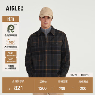 AIGLE 艾高 20户外休闲舒适时尚格纹长袖衬衫男士上衣 乌木棕 AM891 L(180/96A)