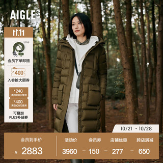 AIGLE 艾高 20WR防泼水户外保暖中长款鹅绒羽绒服外套女 卡其色 AX481 36(160/84A)