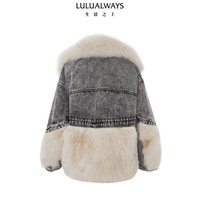 LULUALWAYS24冬季时尚复古牛仔拼接保暖派克服女