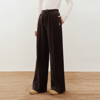 乐町甜美休闲裤子加绒阔腿裤学院风韩系抽绳直筒休闲裤合集 奶咖褐刺绣加厚绒休闲裤 M