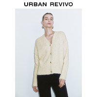 URBAN REVIVO UR2024冬季新款女装法式优雅金属扣V领针织开衫UWG940309