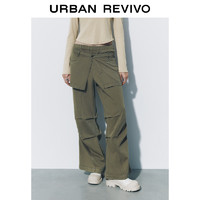 URBAN REVIVO UR2024秋季新款女装街潮拼接松紧腰褶皱休闲长裤UYL840007