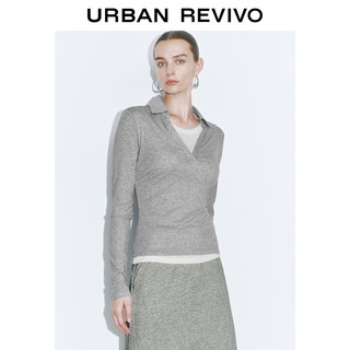 URBAN REVIVO UR2024秋季新款女装时髦拼接撞色假两件修身长袖T恤UWJ440128