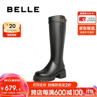 BeLLE 百丽 气质百搭骑士靴女冬商场同款时尚瘦瘦靴B1B1DDG3 黑色-单里 37