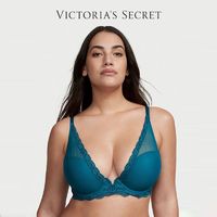 VICTORIA'S SECRET 精致蕾丝饰边轻薄网纱深V1/2罩杯文胸