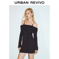 URBAN REVIVO UR2024秋季新款女装氛围感爱心扣饰一字露肩连衣裙UYV740006