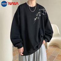 NASAOVER 重磅春秋季港风酒红色圆领卫衣男薄款无帽潮牌oversize宽松上衣服