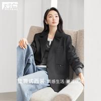 DUIBAI 对白 2024秋装商务通勤立体分割线质感包扣双插袋西服女式西装外套