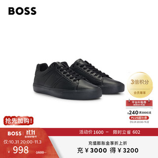 BOSS（服装） BOSS男士秋季24新款光面和粒面混合人造皮革运动鞋 005-黑色 42