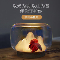 Moonjelly 月光水母 暖山斗鱼缸雪山玻璃办公桌桌面花瓶夜灯假山创意金鱼小鱼缸夜灯 小号-空缸