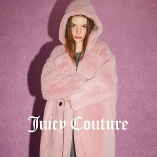 Juicy Couture 橘滋 绒化寒冷Logo扣毛绒长款女式大衣