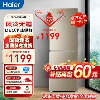 百亿补贴：Haier 海尔 BCD-190WDPT 风冷双门冰箱 190L  炫金色