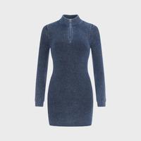 女式半高领纯色修身显瘦针织连衣裙毛衣