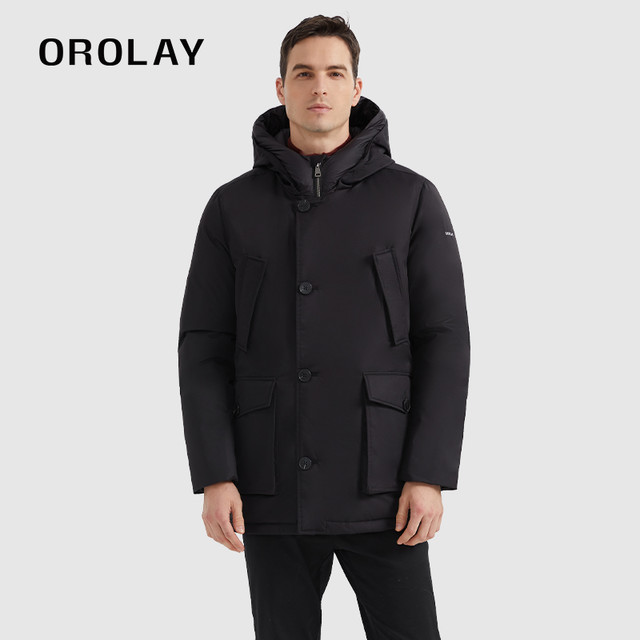 OROLAY 欧绒莱 经典冬季潮流工装风加厚连帽拉链男士羽绒服