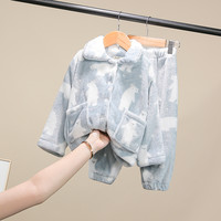 哈利城堡 儿童法兰绒睡衣套装秋冬季保暖男童加绒家居服男孩宝宝卡通珊瑚绒