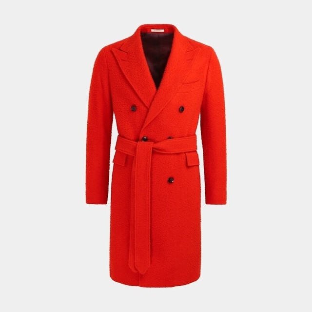 SUITSUPPLY 奥莱SUITSUPPLY-橙色羊毛双排扣男士束腰大衣外套