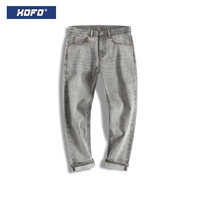 XOFO 烟灰色牛仔裤锥形小脚做旧秋冬新款潮流水洗宽松赤耳丹宁九分裤男