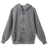 LIEBO 裂帛 2024秋新款商场同款时尚刺绣贴口袋连帽前中拉链开襟卫衣