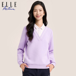 ELLE Active 法式通勤假两件polo领卫衣女2024秋显瘦上衣