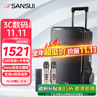 SANSUI 山水 A12 12英寸大功率重低音广场舞音响 便携移动户外蓝牙拉杆音箱多媒体会议扩音器带麦克风