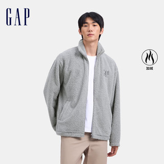 Gap 盖璞 男女装2024秋季新款字母logo加绒立领卫衣保暖休闲风外套 灰色 185/104A(XXL)亚洲尺码