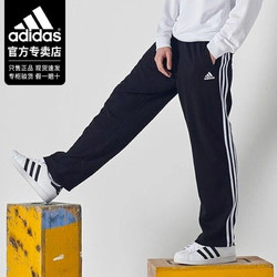 adidas 阿迪达斯 裤子男春夏季宽松跑步直筒裤条纹运动裤休闲长裤子