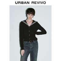 URBAN REVIVO UR2024冬季女装俏皮甜酷短款黑色条纹撞色针织开衫外套UYY940032