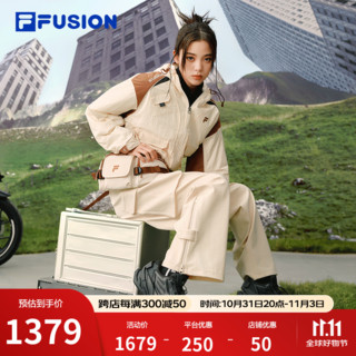 FILA 斐乐 FUSION斐乐棉服女2024春休闲撞色连帽外套 麦灰浅卡其-LK 160/80A/S