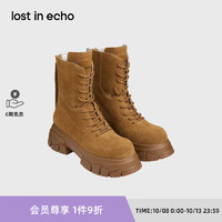 lost in echo【君妍同款】2024秋季厚底增高真皮圆头绑带马丁靴大黄靴女 棕黄色 37