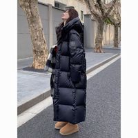 百亿补贴：蓝旗黑金棉服女冬季2024新款韩版连帽宽松过膝加厚保暖长款外套