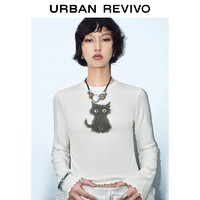 URBAN REVIVO UR2024秋季新款女装时尚休闲萌宠印花修身长袖T恤UYV440083