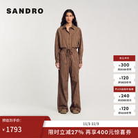 Sandro 2024早秋女装美拉德条纹钻饰宽松衬衫上衣SFPCM01273 棕黄色 0