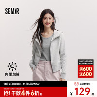 Semir 森马 外套女短款加厚上衣小个子2024冬季新款黑色运动紧身夹克休闲