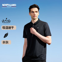 NORTHLAND 诺诗兰 24春夏短袖Polo男户外透气快干翻领T恤NTSDH2386E纯黑色190