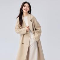100绵羊毛中长米驼色羊毛双面毛呢大衣女24秋冬