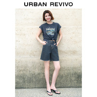 URBAN REVIVO UR2024夏季新款女装时髦复古水洗棉质休闲牛仔短裤UWG840176