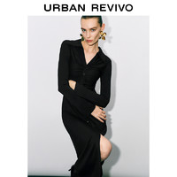 URBAN REVIVO 新款女装法式气质褶皱纽扣长袖连衣裙UWG740238