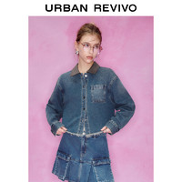 URBAN REVIVO UR女装时尚休闲复古时髦百搭牛仔开襟衬衫UWV830058