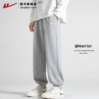 WARRIOR 回力 运动裤子男秋冬款宽松休闲长裤春秋灰色束脚加绒加厚男士卫裤