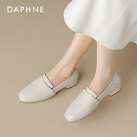 DAPHNE 达芙妮 真皮单鞋女夏季平底鞋子2024新款一脚蹬软底女鞋白色乐福鞋